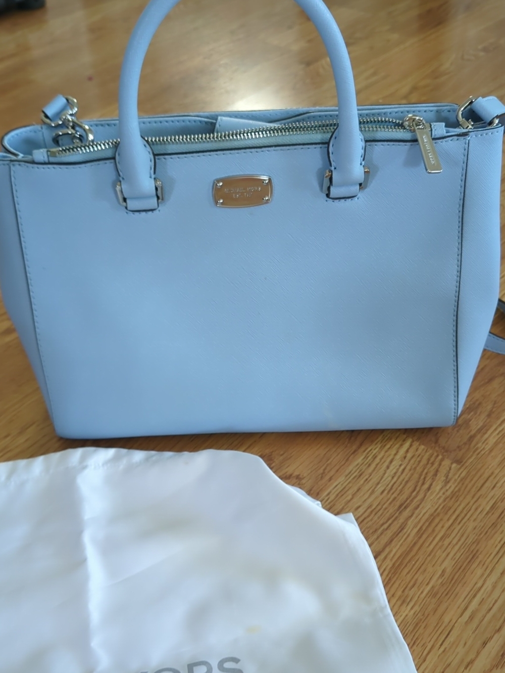 Michael Kors Light Blue Saffiano Leather Satchel with Silver Hardware